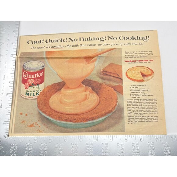 Carnation Evaporated Milk Vintage Print Ad 1950s Recipe No-Bake Orange Pie - Picture 2 of 6